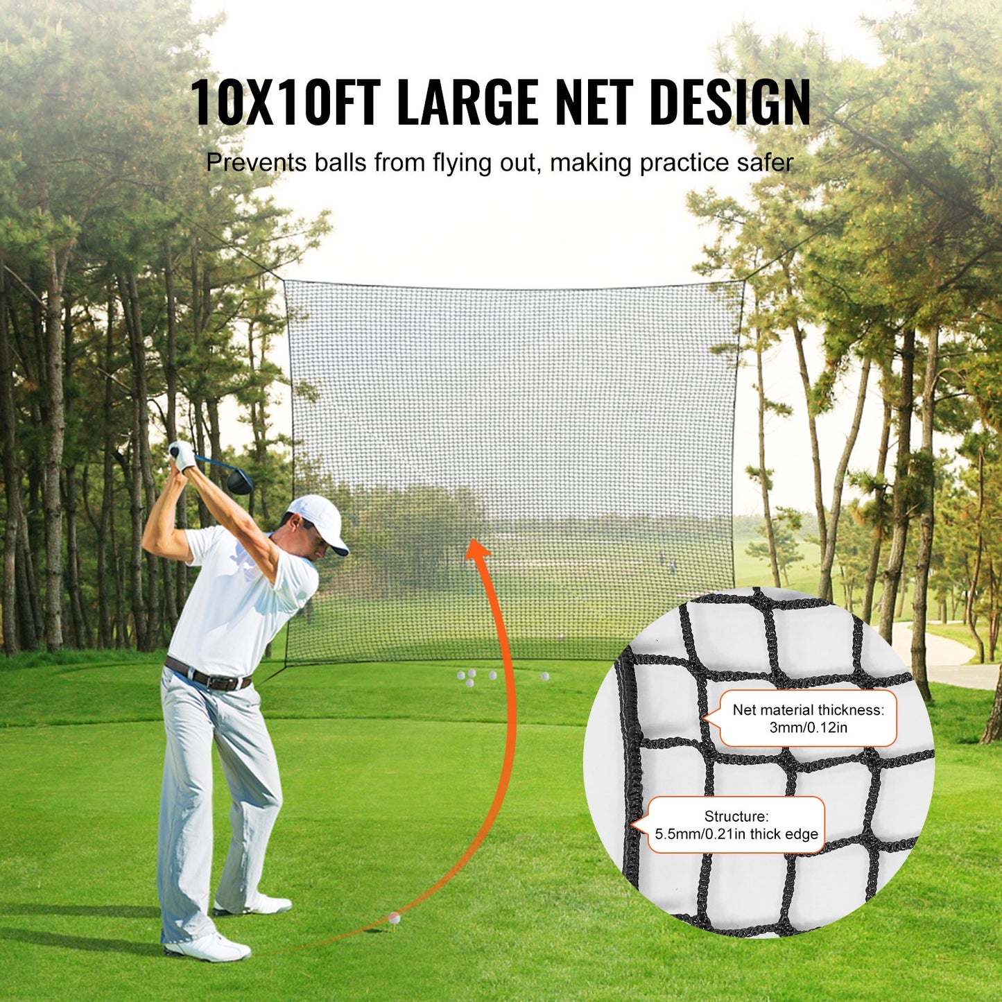 Golfnät, 10x10 fot golfträningsnät, inomhusträffnät för golf, baseboll, hockey, fotboll, kraftigt nylon DIY-bollnät, sportnätbarriär för körträningsgunga på bakgården (endast nät)