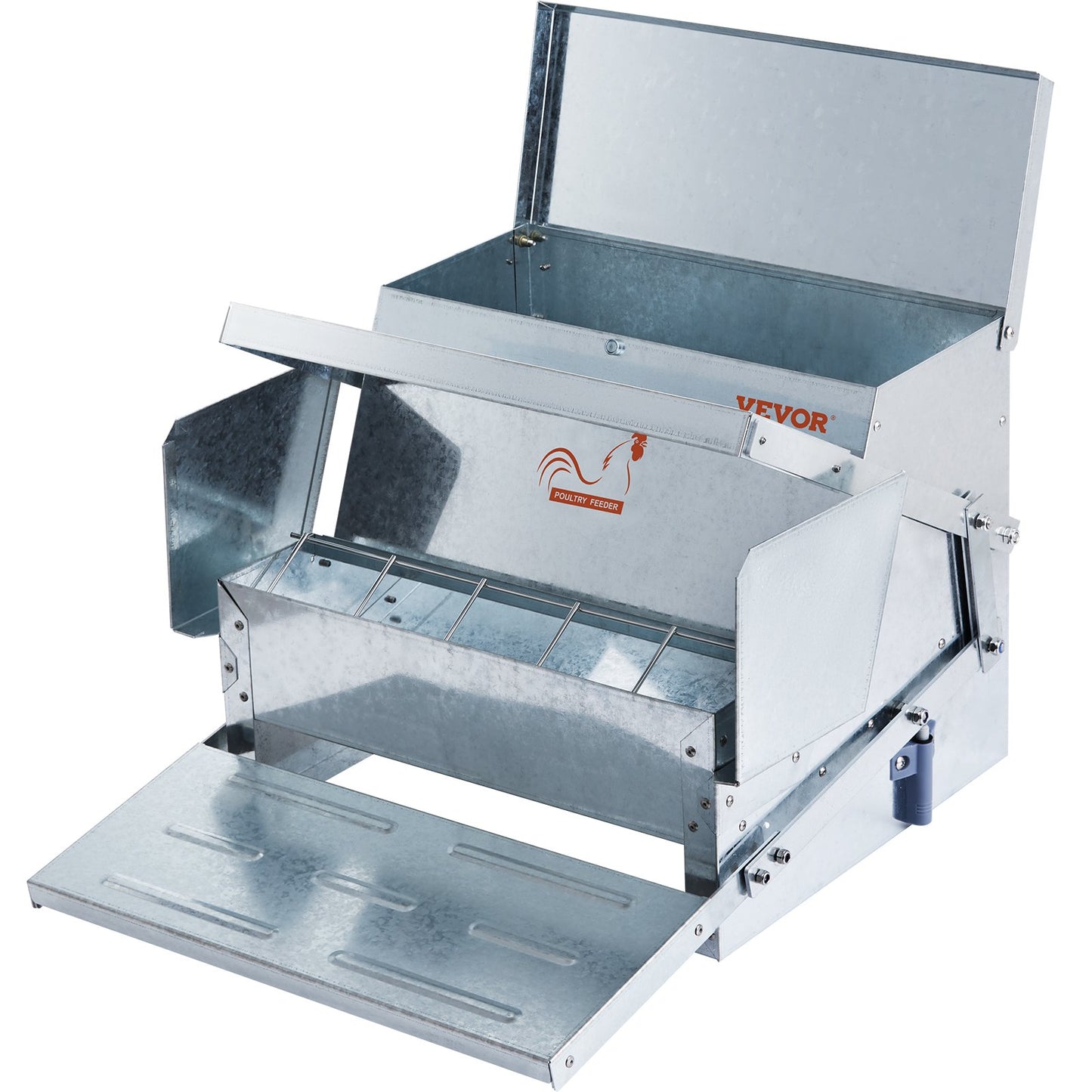 Automatic Chicken Feeder, 25 lbs Capacity Feeds 10 Chicks Up to 11 Days, Galvanized Steel Poultry Feeder