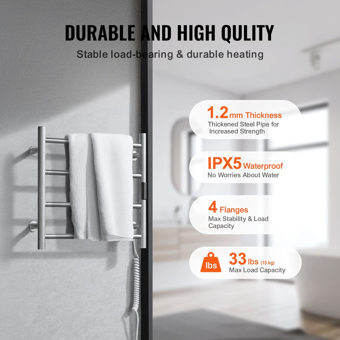 4-bar towel rail Wall-mounted towel rack for bathroom in silver