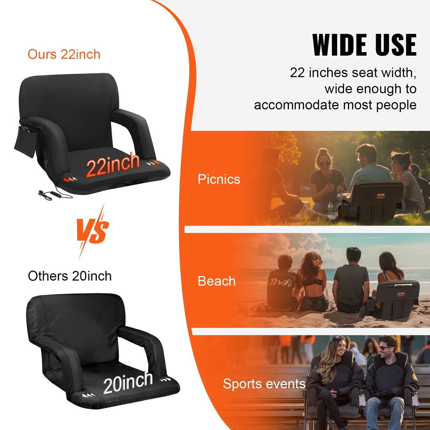 2-pack dubbeluppvärmt ryggstöd Stadiumsits lutande Bleacher-stol
