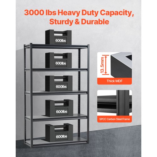 Storage Shelves 18" D x 48" W x 78" H 5-Tier Garage Storage Shelves