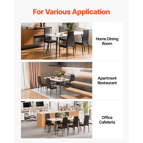 Moderna matsalstolar set om 6, klädda läderfåtöljer för matbord, platsbesparande köksbordsstol med tjocka kuddar och metallben, svart | EU