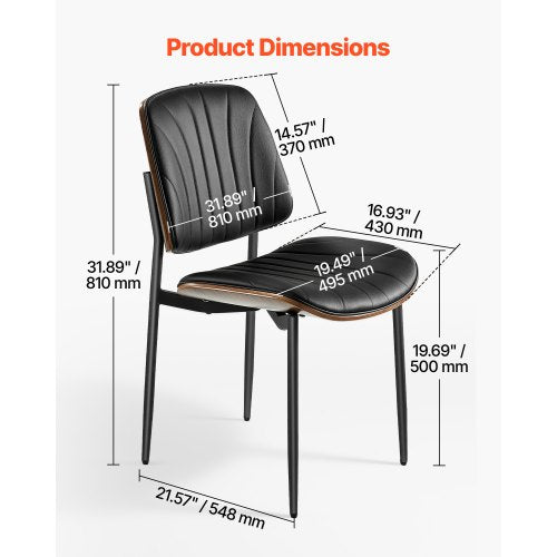 Set of 2 dining chairs modern leather kitchen chair metal legs black