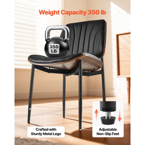 Set of 2 dining chairs modern leather kitchen chair metal legs black