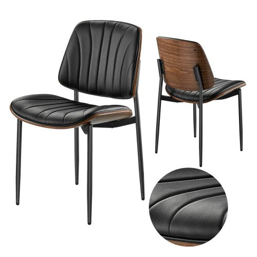 Set of 2 dining chairs modern leather kitchen chair metal legs black
