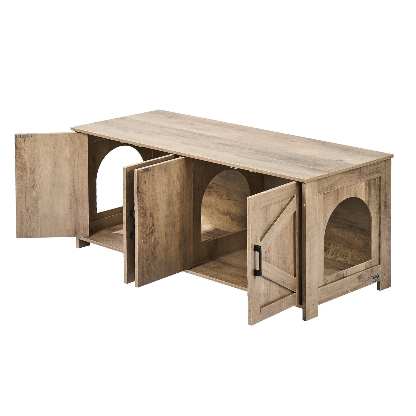 Cat litter box enclosure Wooden cat litter box Furniture hidden 2 rooms Greige