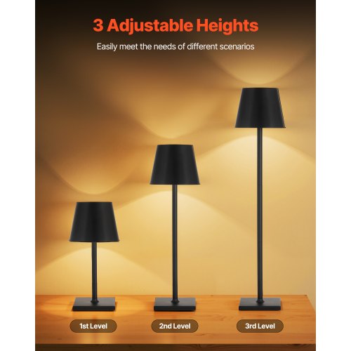 Cordless Table Lamp 2 PCS Rechargeable Battery Lamp Adjustable Height Black