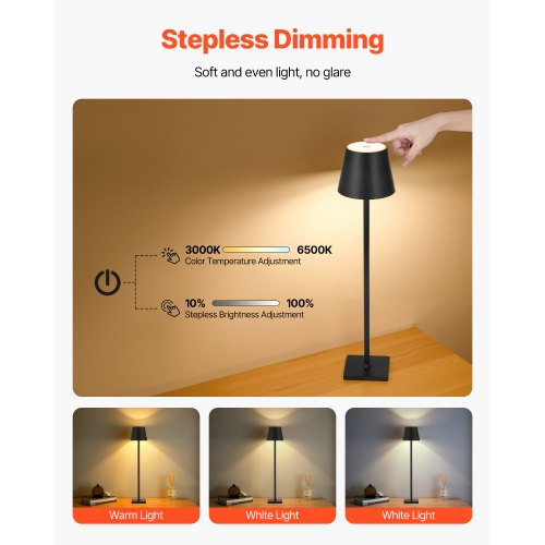Cordless Table Lamp 2 PCS Rechargeable Battery Lamp Adjustable Height Black