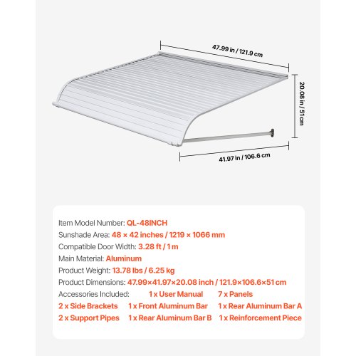 Fenstermarkise, Türmarkise, 48 x 42 Zoll, Markisen aus Aluminiumlegierung für Haustüren