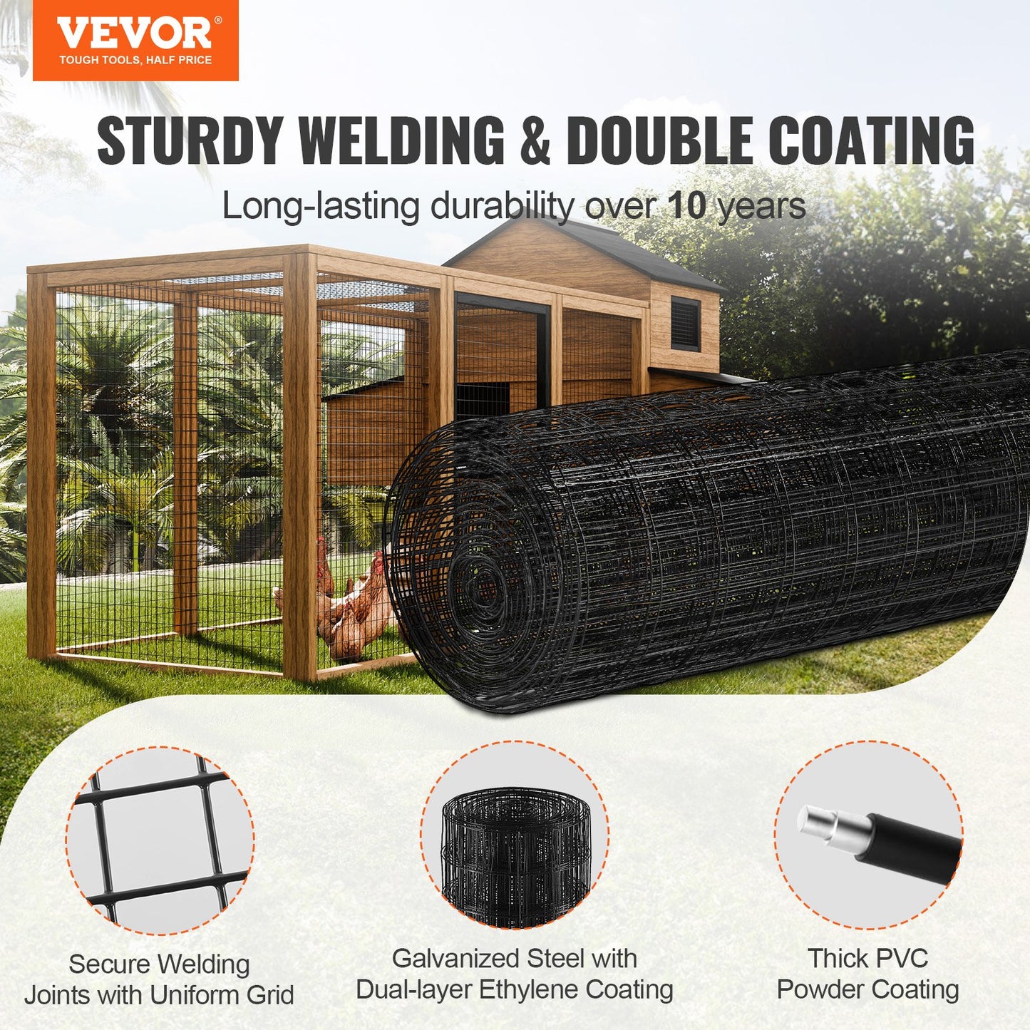Hardware Cloth, 48 Inch x 50 Inch Galvanized Wire Mesh Roll, 16 Gauge Chicken Wire Fence Roll, Vinyl Coating Metal Wire Mesh for Chicken Coop Barrier, Rabbit Worm Fence, Poultry Enclosures