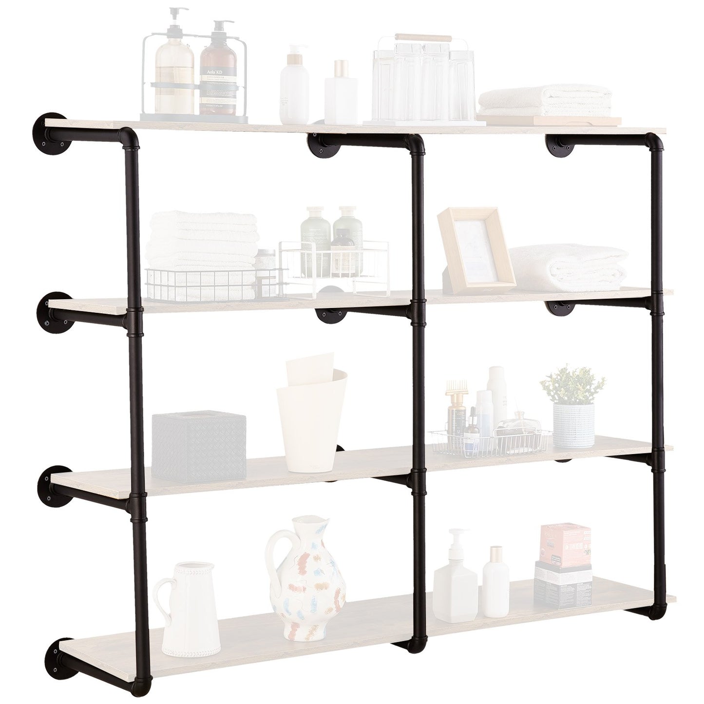 Industrial Pipe Hylla 4 Tier 3PCS 11,8in W Väggmonterade plankor ingår INTE