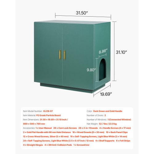 kattlåda, 80 cm dold kattlåda, trätoalett för inomhusbruk med ventilerade hål, dubbeldörrsmöbler för kattdjur, sidobord som passar de flesta kattlådor | EU