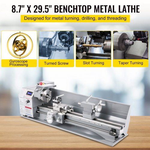 1100W Mini Metal Lathe 220MMx750MM Variable Speed Metal Lathe RPM Metal Milling Machine Digital Milling Metal Lathe with 3-Jaw Chuck, MT5 Spindle Taper, MT2 Taper | EU