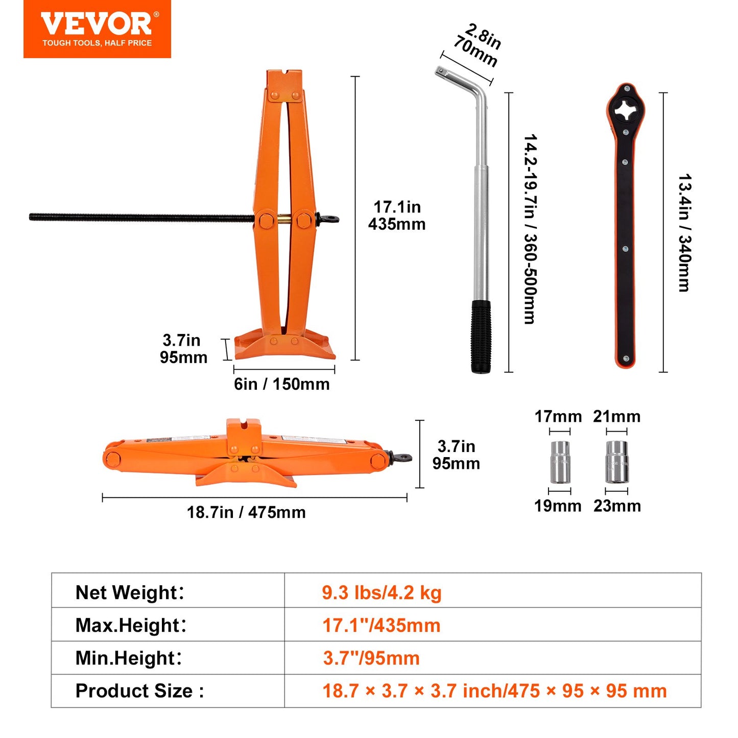 Scissor Jack, 2,5 Ton/5512 lbs Scissor Car Jack, 3,7"-17,1" Lifting Range Scissor Lift Jack med spärrhandtag och L-skiftnyckel, bärbar däckdomkraft för bilar Lastbilar Sedans MPVs
