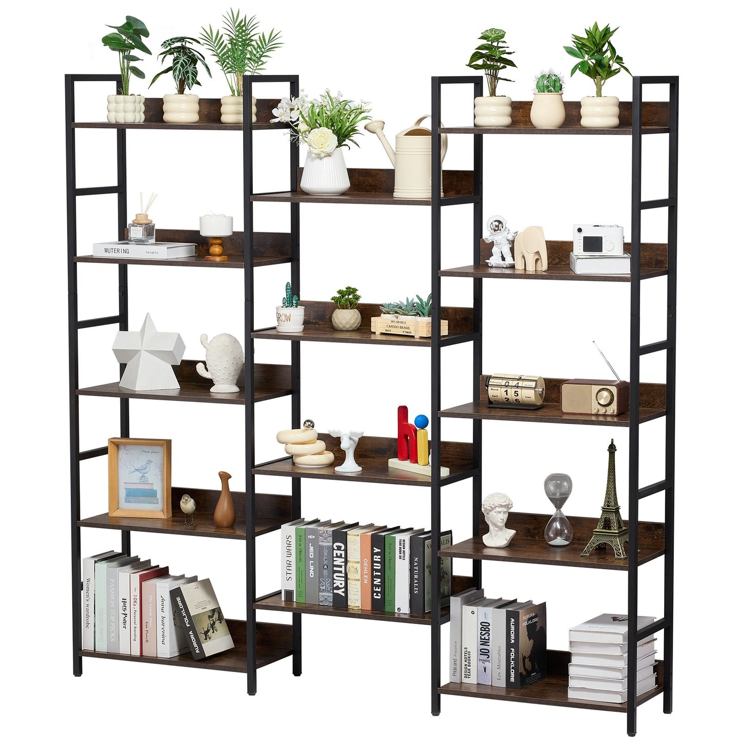 Metal Bookcase Rustic Bookcase 14-Tier for Living Room Bedroom & Office