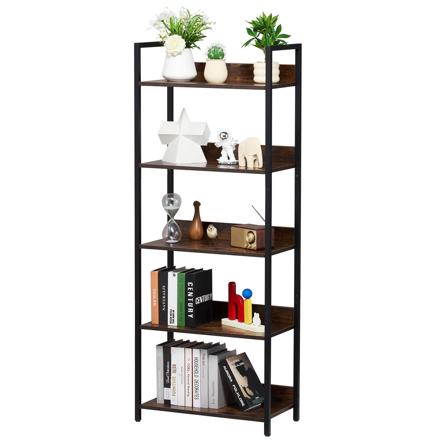 Metal Bookcase Open Bookcase 5-Level for Living Room Bedroom & Office