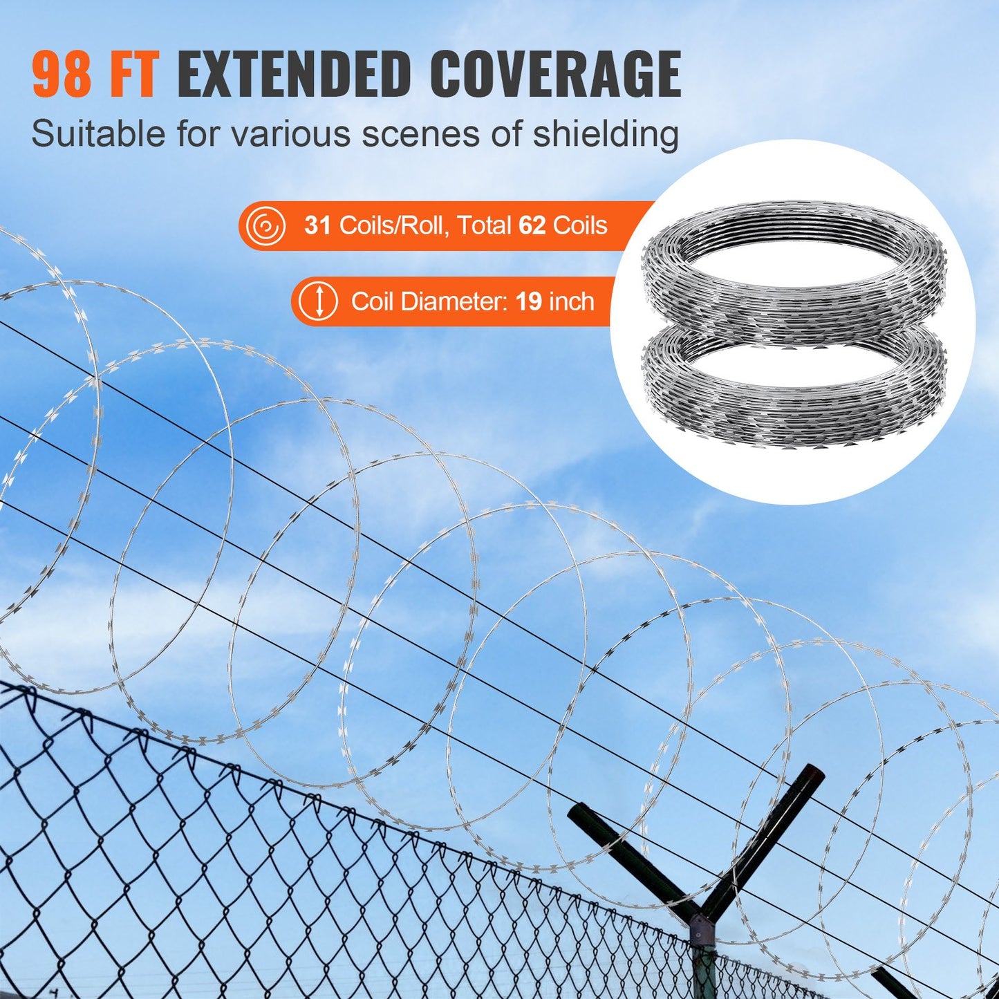 Razor Wires, 98 ft Razor Barbed Wire, 2 Rolls Razor Wire Fencing Razor Razor Fence, Razor Ribbon Barbed Wire Galvanized Razor Wire Fence, Rolls Razor for Garden