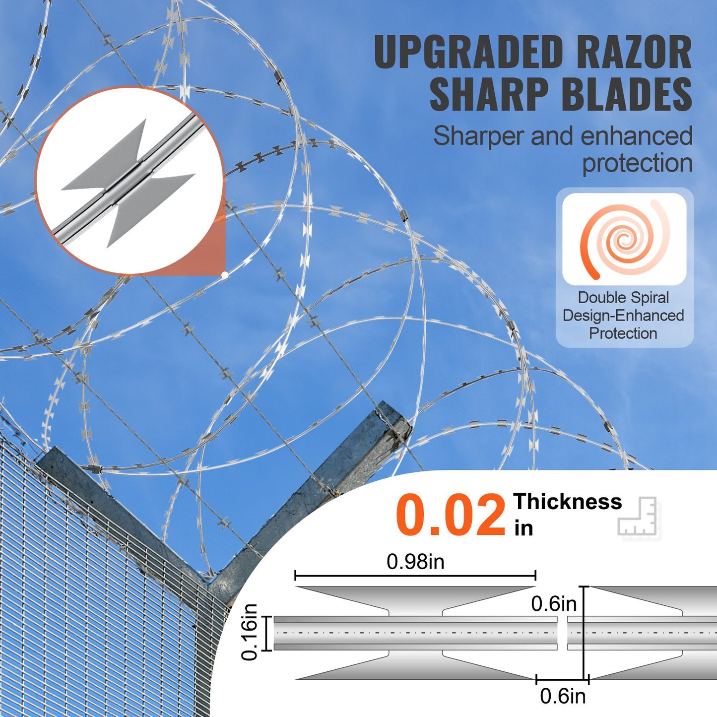Razor Wires, 98 ft Razor Taggtråd, 2 Rolls Razor Wire Fäktning Razor Razor staket, Dubbelspiral Razor Ribbon Taggtråd Galvaniserat Razor Wire staket, Rolls Razor för trädgård