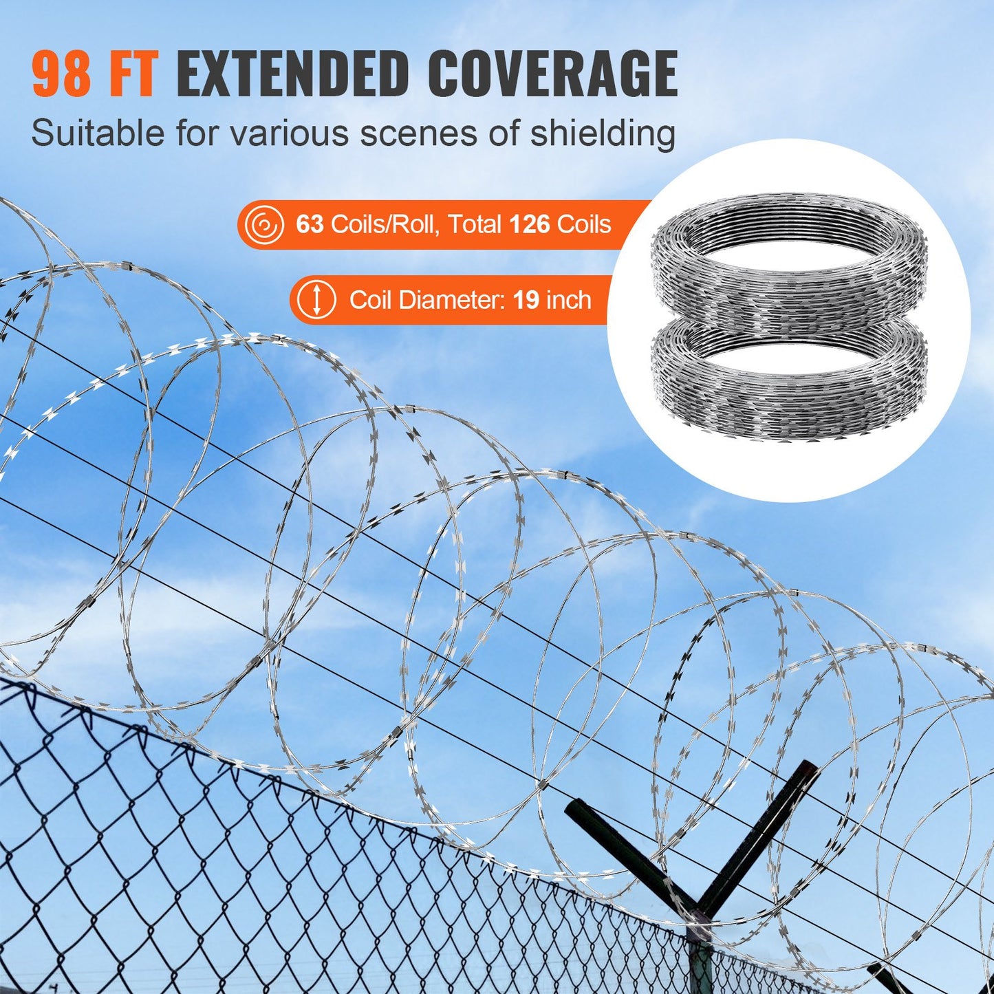Razor Wires, 98 ft Razor Taggtråd, 2 Rolls Razor Wire Fäktning Razor Razor staket, Dubbelspiral Razor Ribbon Taggtråd Galvaniserat Razor Wire staket, Rolls Razor för trädgård