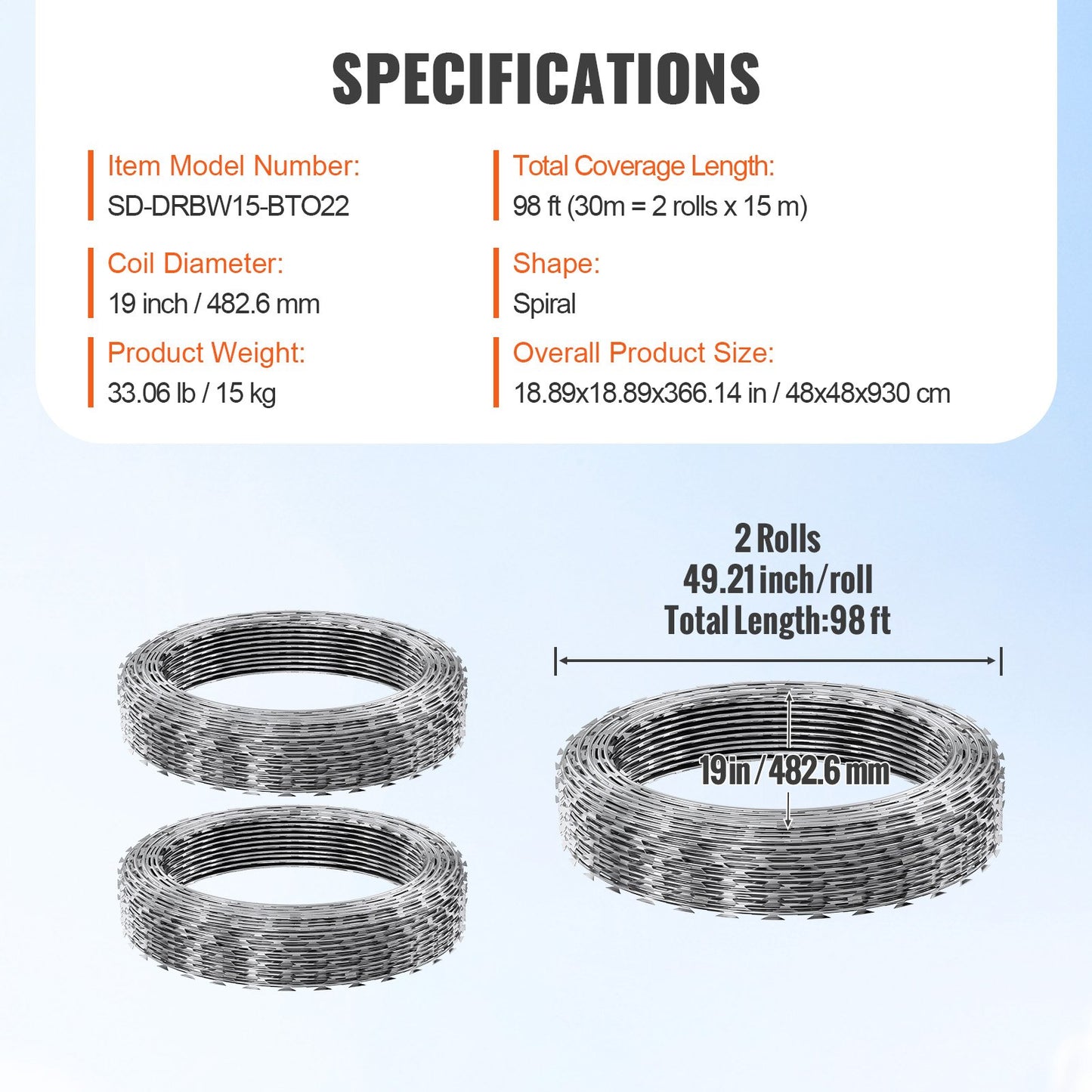 Razor Wires, 98 ft Razor Taggtråd, 2 Rolls Razor Wire Fäktning Razor Razor staket, Dubbelspiral Razor Ribbon Taggtråd Galvaniserat Razor Wire staket, Rolls Razor för trädgård