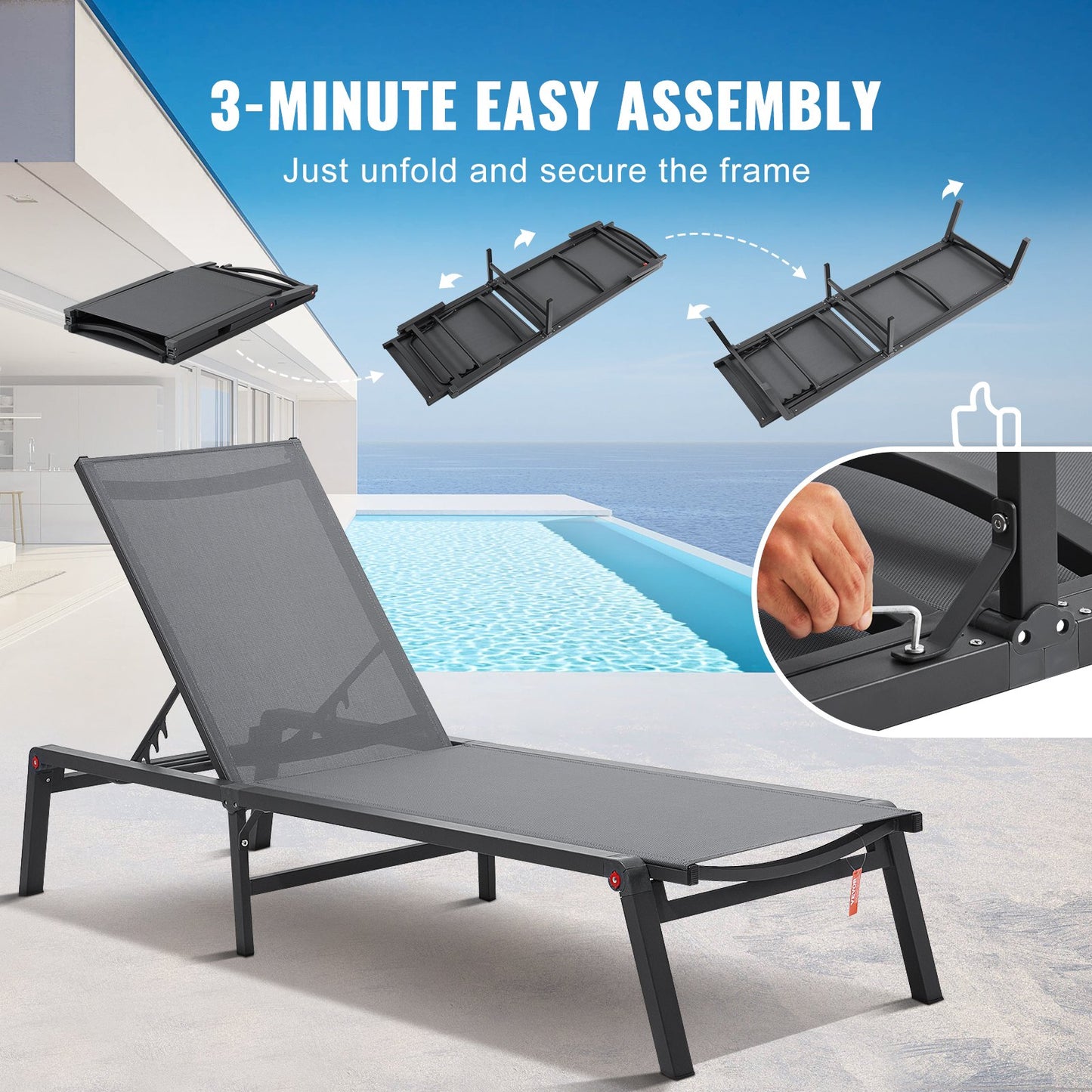 Chaise Lounge Chair Outdoor Patio Lounge Chair with adjustable 5 position