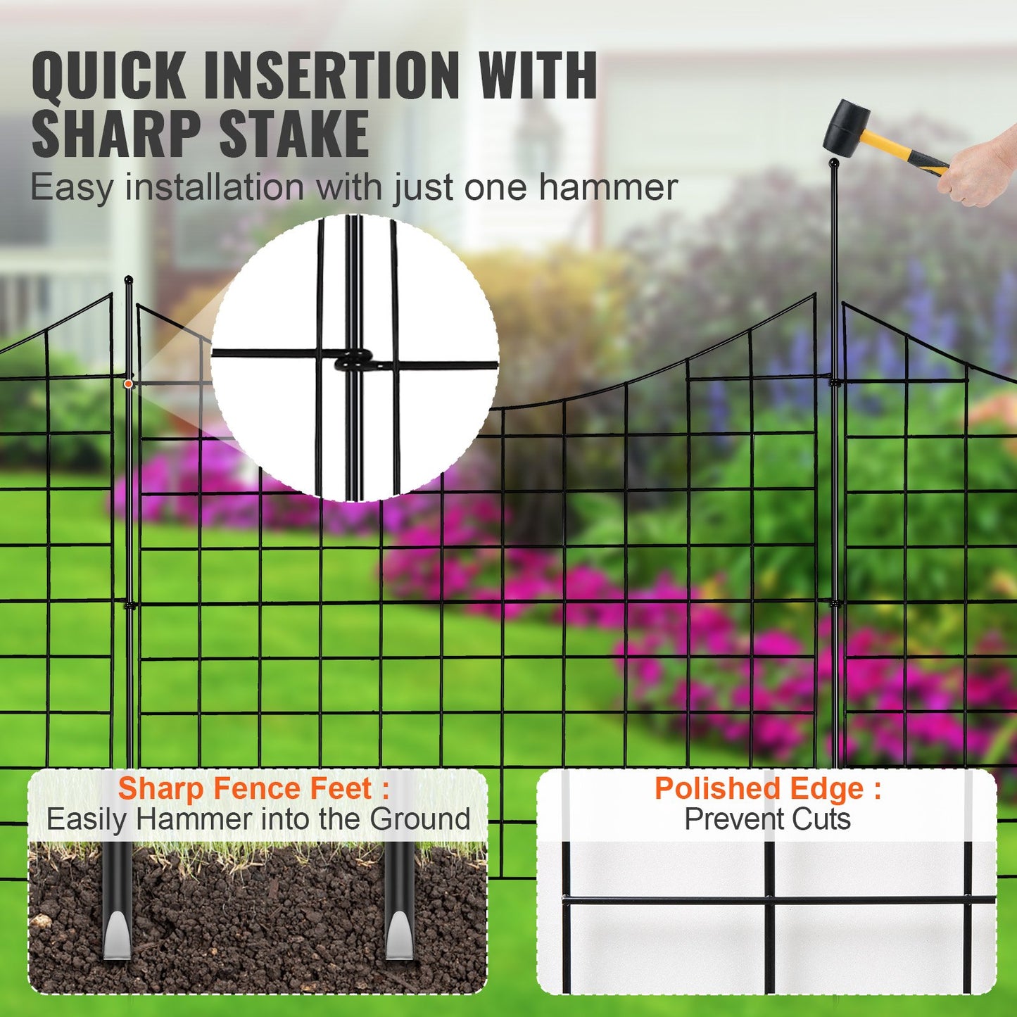 Garden Fence, No Dig Fence 36.6''(H)x29.5''(L) Animal Barrier Fence, Decorative Underground Garden Fence with 2.5 Inch Spike Spacing, Metal Dog Fence for Yard and Patio, 5-Pack
