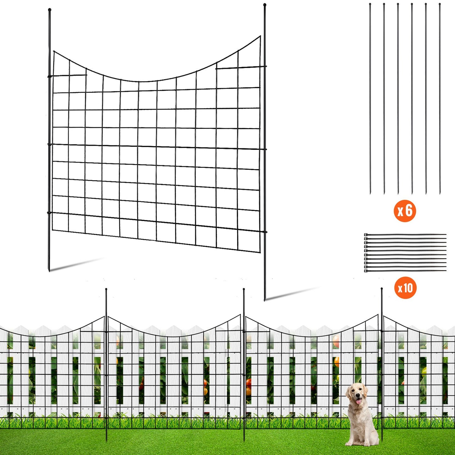 Garden Fence, No Dig Fence 36.6''(H)x29.5''(L) Animal Barrier Fence, Decorative Underground Garden Fence with 2.5 Inch Spike Spacing, Metal Dog Fence for Yard and Patio, 5-Pack