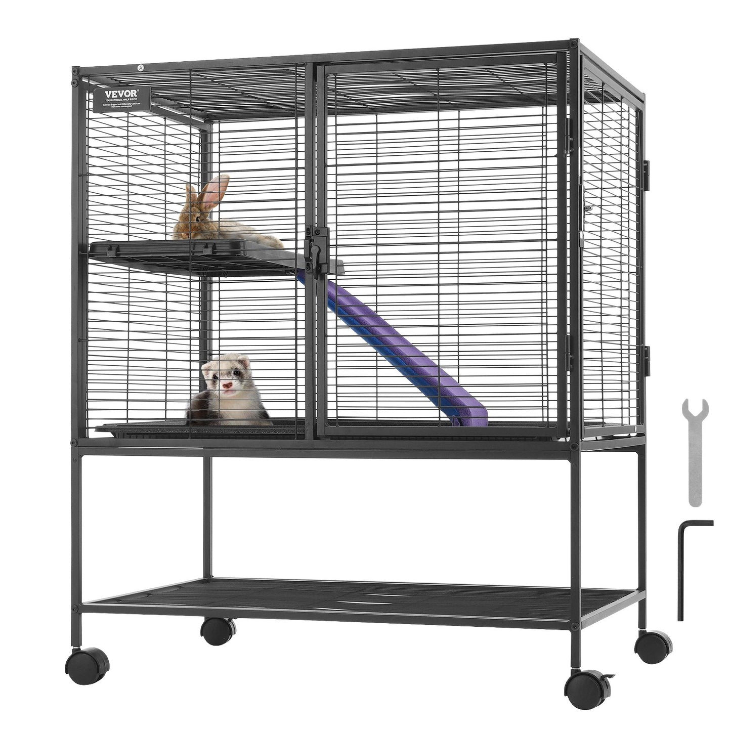 91,4 cm großer Metallkäfig für Kleintiere, 2-stöckiger Rollkäfig für Frettchen mit Tablett und Rampe