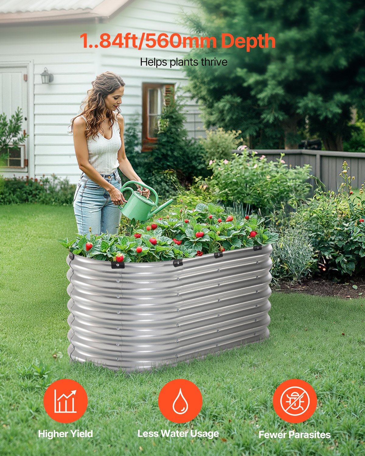 Metal Raised Garden Bed 4x2x2 ft Outdoor Galvanized Planter Box Silver