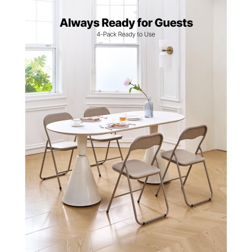 4-pack folding chairs portable leather armchairs with padded cushions khaki