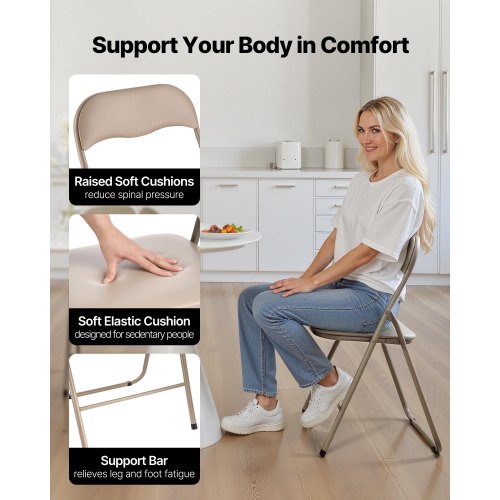 4-pack folding chairs portable leather armchairs with padded cushions khaki