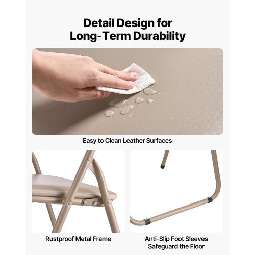 4-pack folding chairs portable leather armchairs with padded cushions khaki