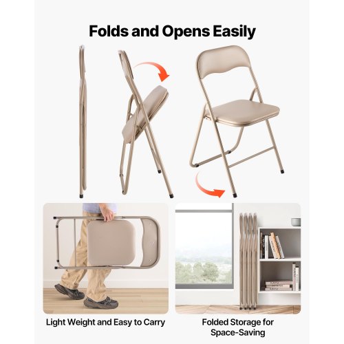 4-pack folding chairs portable leather armchairs with padded cushions khaki