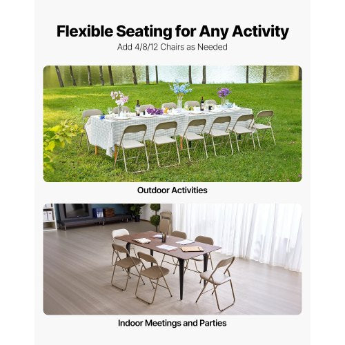 4-pack folding chairs portable leather armchairs with padded cushions khaki