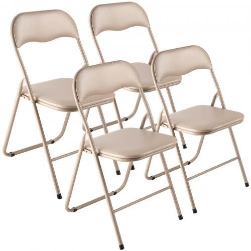 4-pack folding chairs portable leather armchairs with padded cushions khaki