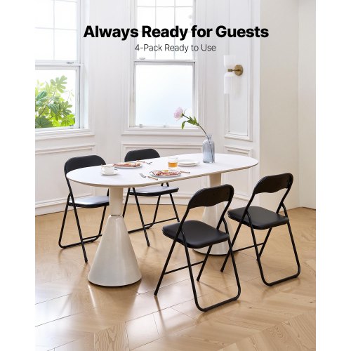 4-pack folding chairs portable leather armchairs with padded cushions black