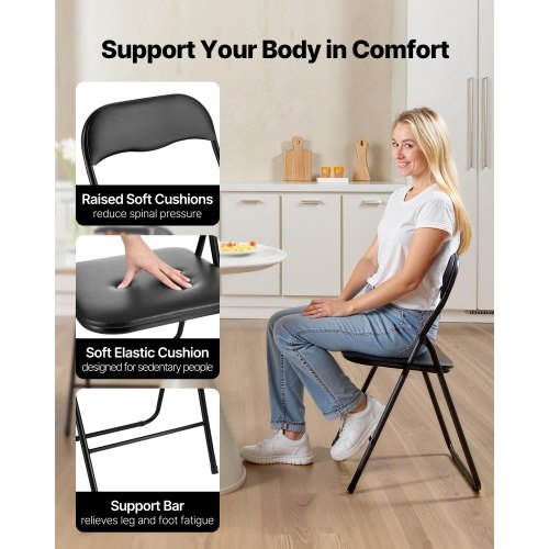 4-pack folding chairs portable leather armchairs with padded cushions black