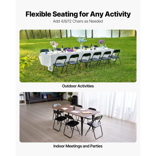 4-pack folding chairs portable leather armchairs with padded cushions black