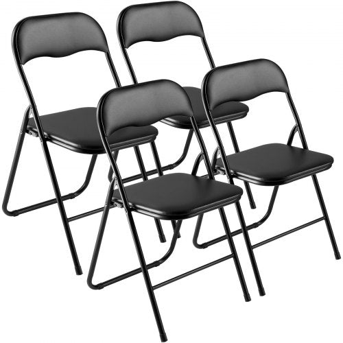 4-pack folding chairs portable leather armchairs with padded cushions black