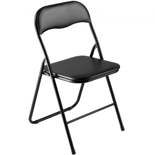 4-pack folding chairs portable leather armchairs with padded cushions black