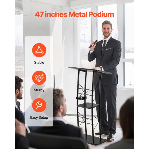 Podiumställ 47 tum böjd metallläsare för förvaringshylla klassrum bröllop