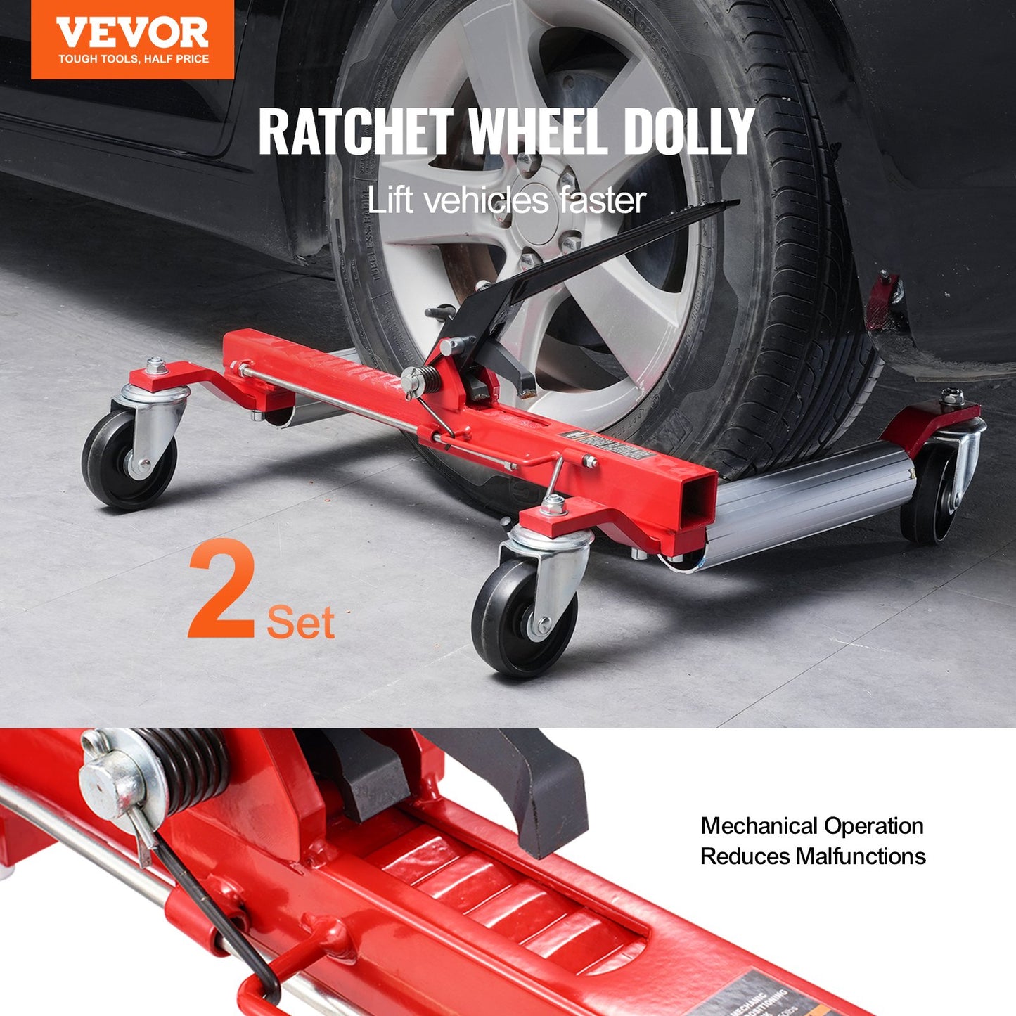 Wheel Dolly Heavy Duty Fordonspositionering Däck Billyftare 1500Lbs 2 Pack