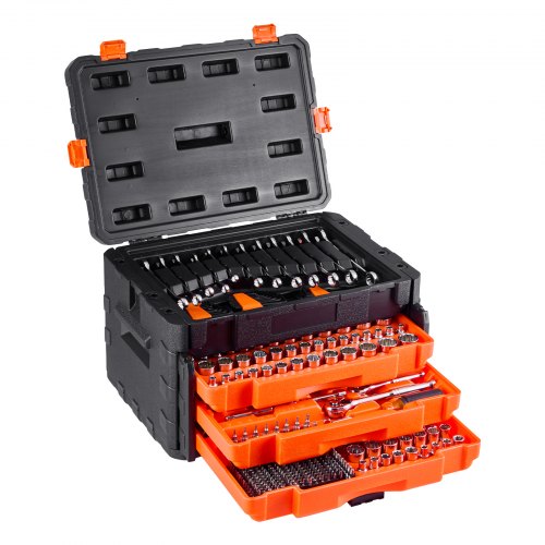Mekanikverktygssats Hylsnyckelsats 450 delar 6,4/9,5/12,7 mm-fäste Orange låda