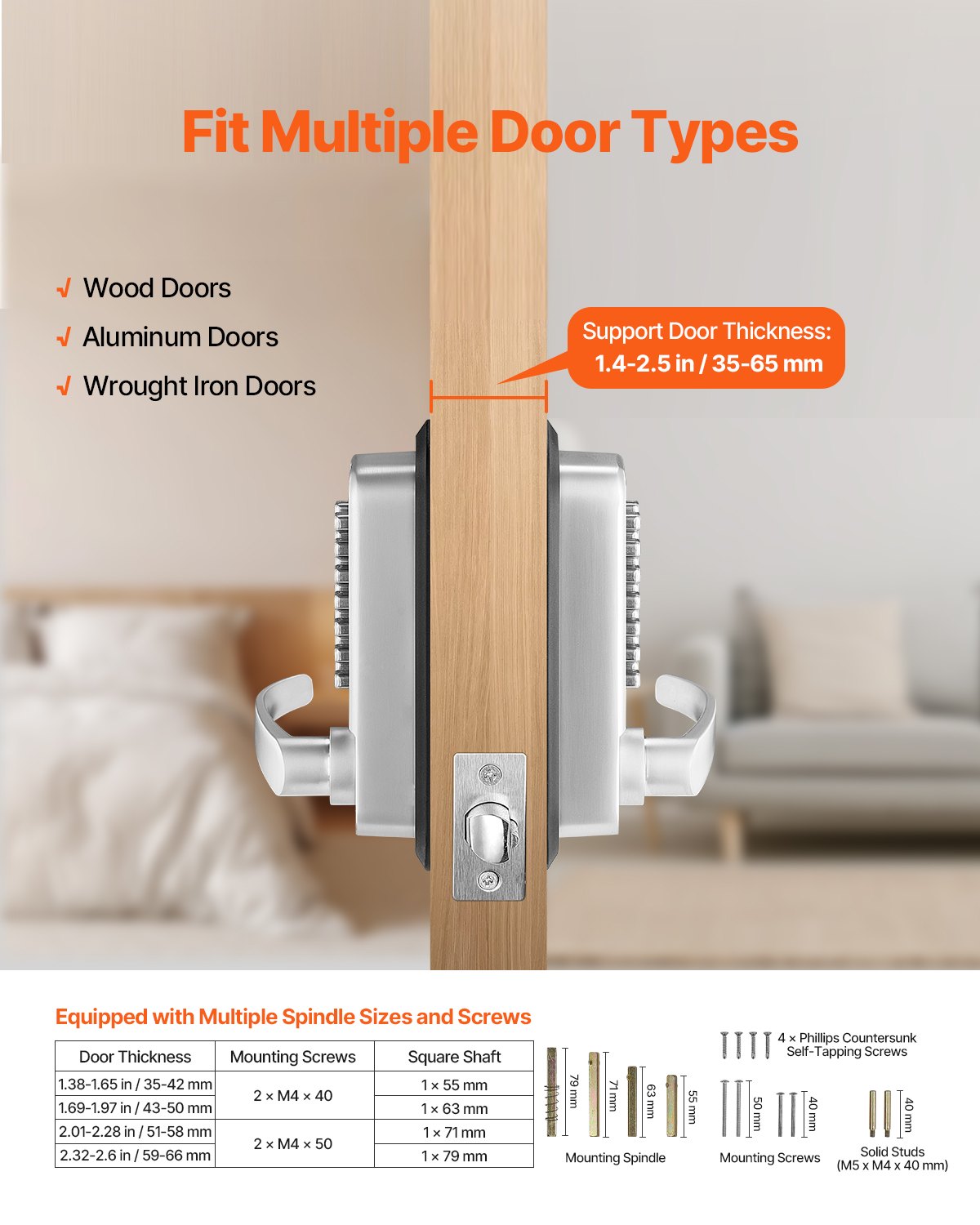 Mechanical Keyless Entry Door Lock 14 Keys Mechanical Keypad Lock Sliver