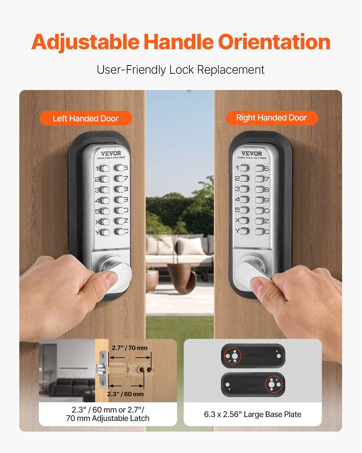Mechanical Keyless Entry Door Lock 14 Keys Mechanical Keypad Lock Sliver