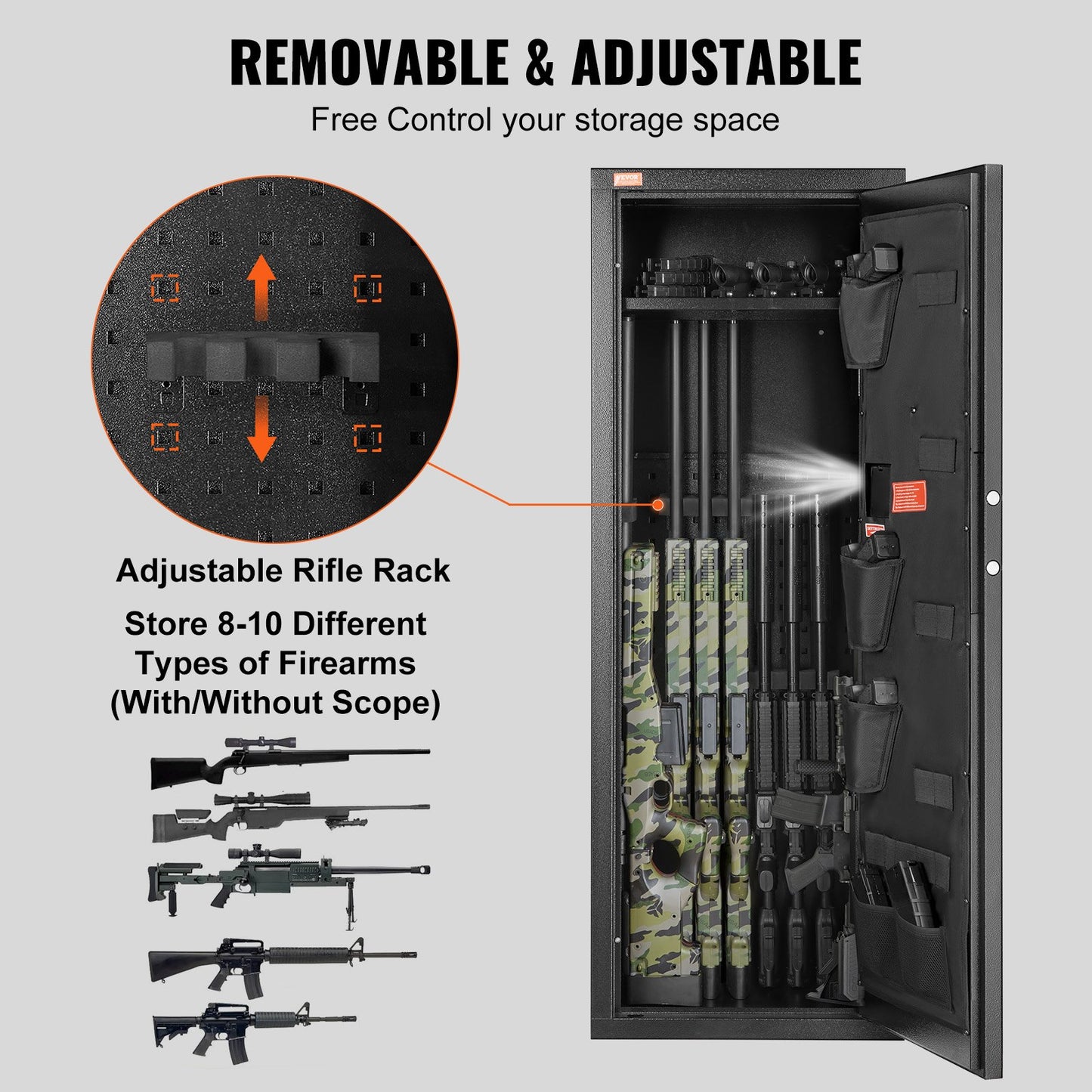 6-10 gevär Gun Safe Rifle Safe med lås och digital knappsats Avtagbar hylla