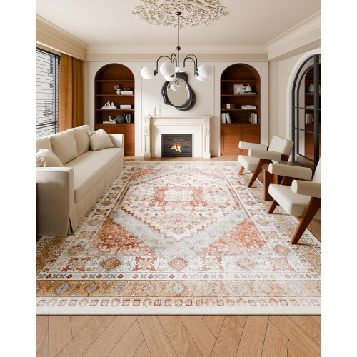 Large Area 2.4 x 3.6 m Non-Slip Indoor Carpet Vintage Brown Red