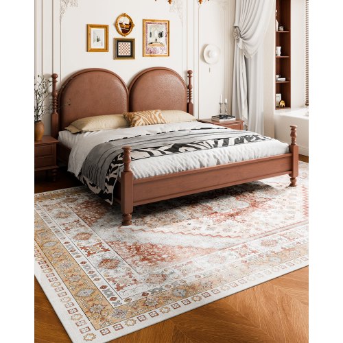 Large Area 2.4 x 3.6 m Non-Slip Indoor Carpet Vintage Brown Red