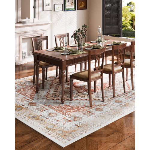 Large Area 2.4 x 3.6 m Non-Slip Indoor Carpet Vintage Brown Red