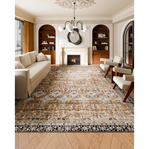 Large area 2.4 x 3.6 m non-slip indoor carpet Vintage brown green